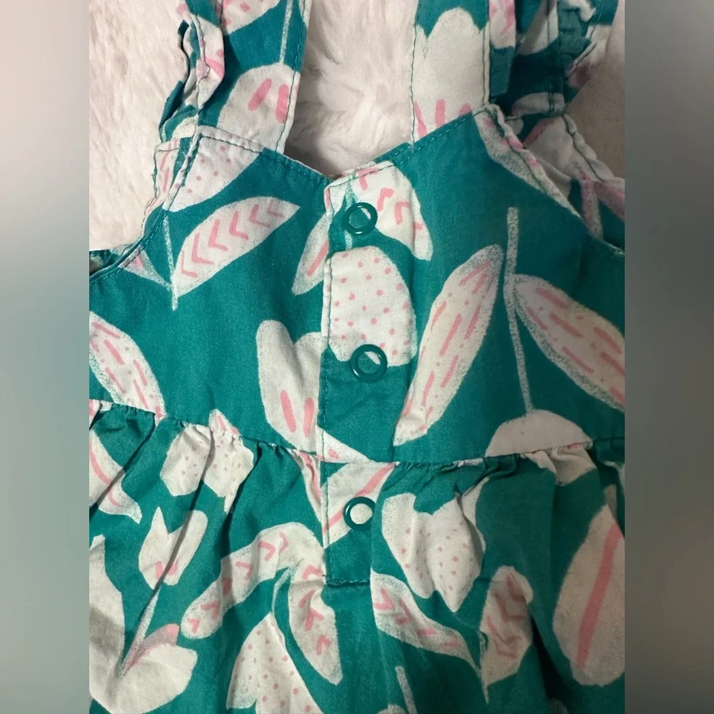 Carter’s 3M Floral Dress Set with Bloomers & Sun Hat | Green Tulip Print